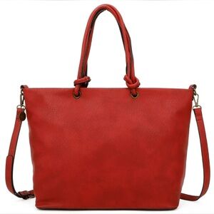 Vibrant Red Leather Tote with Gold Accents